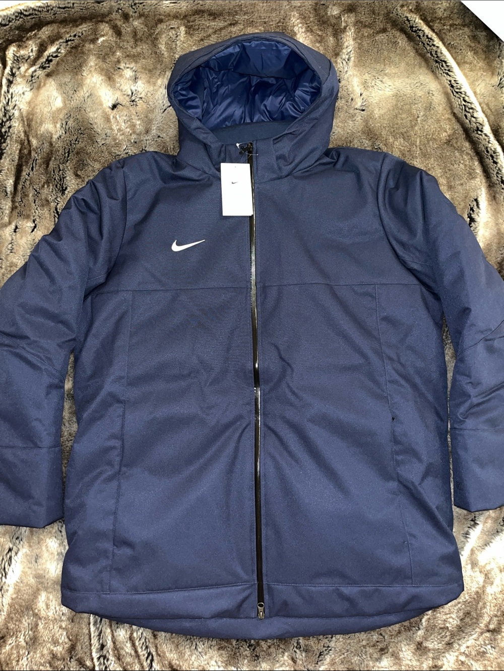 Nike Team Down Parka Mens XL Winter Coat Blue deep pockets hood full zip NWT